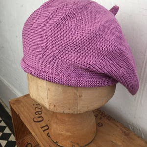 Pink cotton beret, lilac cotton tam, mauve beret, pink vegan beret, vegan tam, lilac knitted beret, women's cotton beret, women's cotton tam image 8