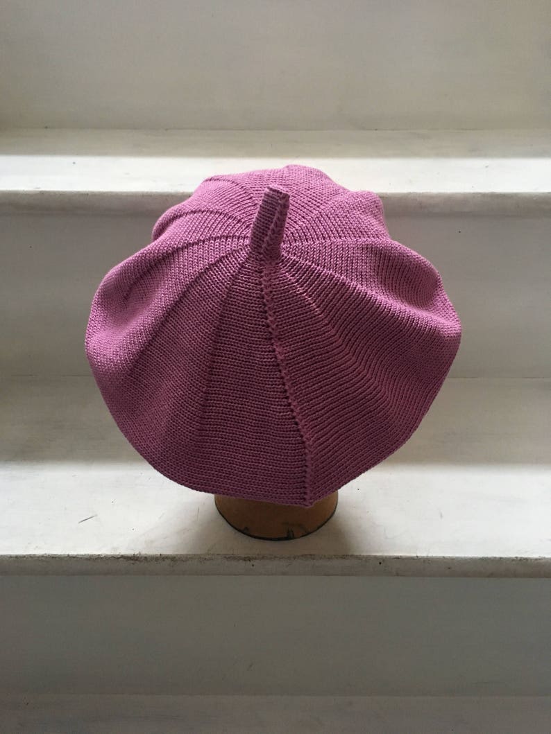 Pink cotton beret, lilac cotton tam, mauve beret, pink vegan beret, vegan tam, lilac knitted beret, women's cotton beret, women's cotton tam image 4