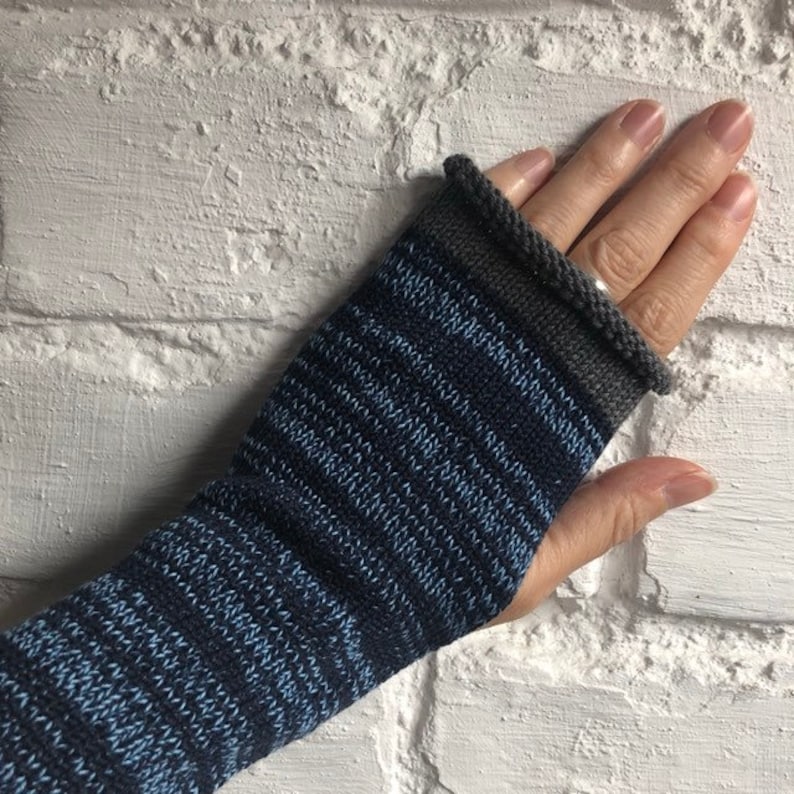 Blue Cotton Wrist Warmers, Navy Blue Fingerless Gloves, Denim Bl Blue Cotton Wrist Warmers, Navy Blue Fingerless Gloves, Denim Bl