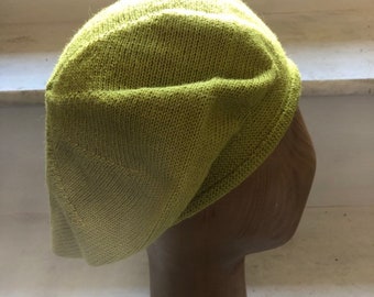 Green Alpaca Beret, Lime Knitted Beret, Green Alpaca Tam, Scottish Tam, Unisex Green Tam, Bright Green Beret, Winter Tam, Scottish Bonnet