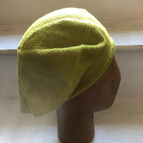 Green Alpaca Beret, Lime Knitted Beret, Green Alpaca Tam, Scottish Tam, Unisex Green Tam, Bright Green Beret, Winter Tam, Scottish Bonnet