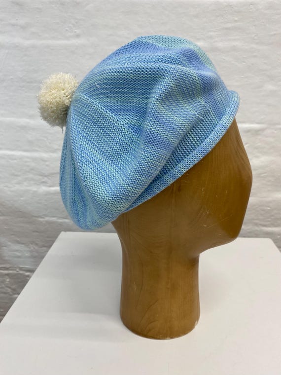 Light Blue Knit Beret Hat Pale Blue Knit Beret Women Winter French Beret Crochet Wool  main image 2