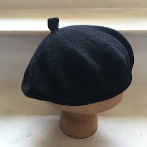 Black Cotton Beret, Black Knitted Tam, Plain Black Beret, Vegan Beret, Cotton Knit Beret, Women's Black Beret, Black Cotton Tam, UK Beret image 1