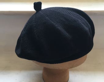 Black Cotton Beret, Black Knitted Tam, Plain Black Beret, Vegan Beret, Cotton Knit Beret, Women's Black Beret, Black Cotton Tam, UK Beret