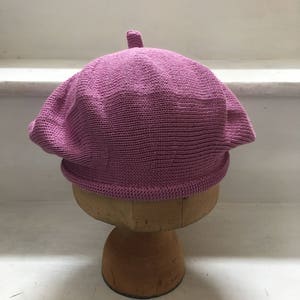 Pink cotton beret, lilac cotton tam, mauve beret, pink vegan beret, vegan tam, lilac knitted beret, women's cotton beret, women's cotton tam image 2