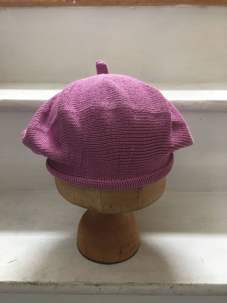 Pink cotton beret, lilac cotton tam, mauve beret, pink vegan beret, vegan tam, lilac knitted beret, women's cotton beret, women's cotton tam image 2