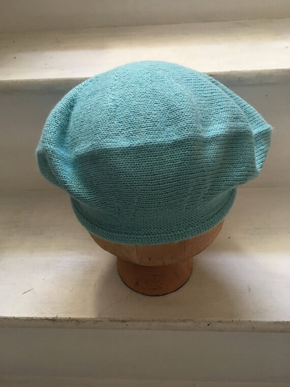 Aqua Knitted Beret, Blue Knit Beret, Light Blue Beret, Pale  display picture 1