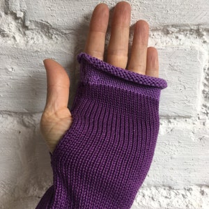 Purple Cotton Gloves, Purple Vegan Gloves, Violet Wrist Warmers, Purple Fingerless Gloves, Vegan Fingerless Gloves, Purple Arm Warmers image 3