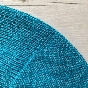 Tam di cotone blu, berretto di cotone turchese, berretto lavorato a maglia turchese, berretto blu da donna, berretto blu vegano, berretto di cotone vegano, berretto francese blu immagine 9