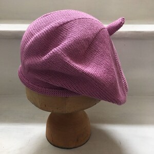 Pink cotton beret, lilac cotton tam, mauve beret, pink vegan beret, vegan tam, lilac knitted beret, women's cotton beret, women's cotton tam image 3