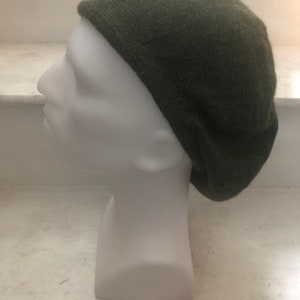 May include: A dark green knitted beret hat.