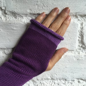 Purple Cotton Gloves, Purple Vegan Gloves, Violet Wrist Warmers, Purple Fingerless Gloves, Vegan Fingerless Gloves, Purple Arm Warmers image 1