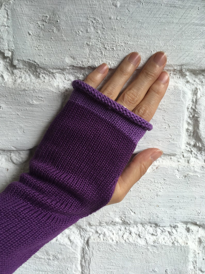 Purple Cotton Gloves, Purple Vegan Gloves, Violet Wrist Warmers, Purple Fingerless Gloves, Vegan Fingerless Gloves, Purple Arm Warmers image 1