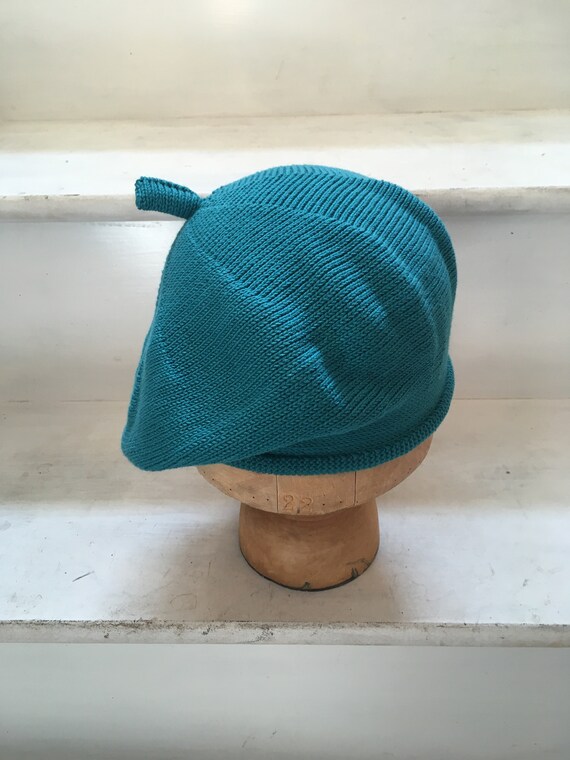 Teal Cotton Beret, Turquoise Beret, Blue Vegan Beret  display picture 1