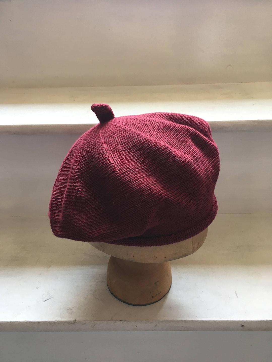 Maroon Cotton Beret, Women's Red Beret, Burgundy Beret, Red Knit Beret