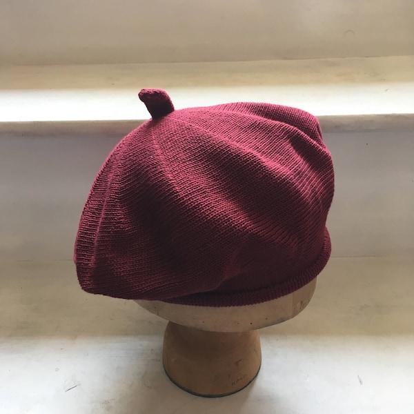 Maroon Cotton Beret, Women's Red Beret, Burgundy Beret, Red Knit Beret, Women's Vegan Hat, Red Cotton Beret, Maroon Cotton Tam