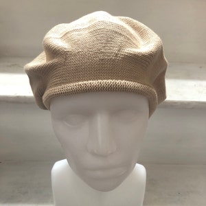 Beige Cotton Beret, Neutral Knitted Beret, Natural Beige tam, Women's Cotton Beret, Vegan Beret, French Beret, Light Brown Tam image 10