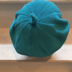 Tam di cotone blu, berretto di cotone turchese, berretto lavorato a maglia turchese, berretto blu da donna, berretto blu vegano, berretto di cotone vegano, berretto francese blu immagine 4