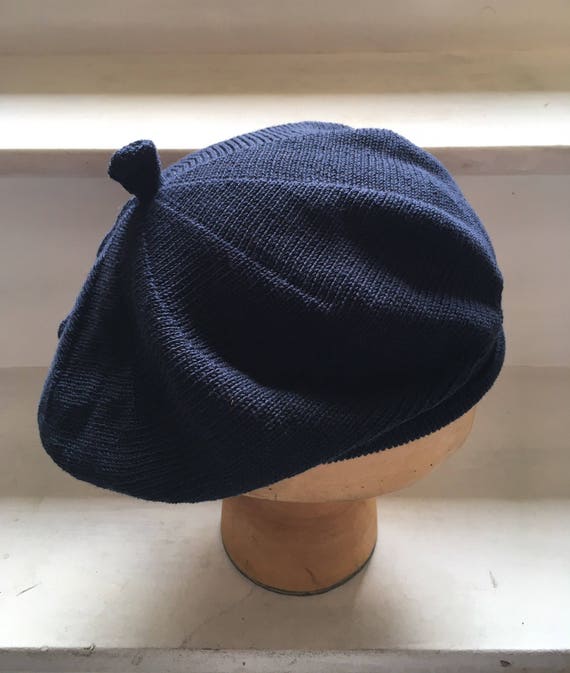 Navy Cotton Beret, Indigo Knit Tam, Women display picture 1
