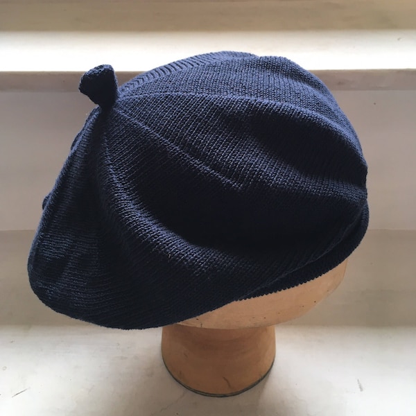 Navy cotton beret, indigo knit tam, women's cotton beret, ladies' navy tam, classic navy beret, vegan hat, navy hat