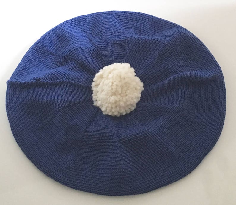 Royal Blue Beret Knitted Pompom Beret Cotton Knit Tam - Etsy