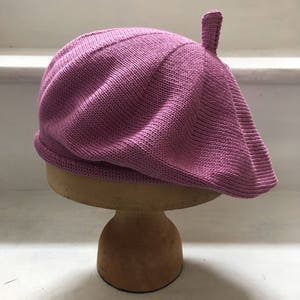 Pink cotton beret, lilac cotton tam, mauve beret, pink vegan beret, vegan tam, lilac knitted beret, women's cotton beret, women's cotton tam image 5