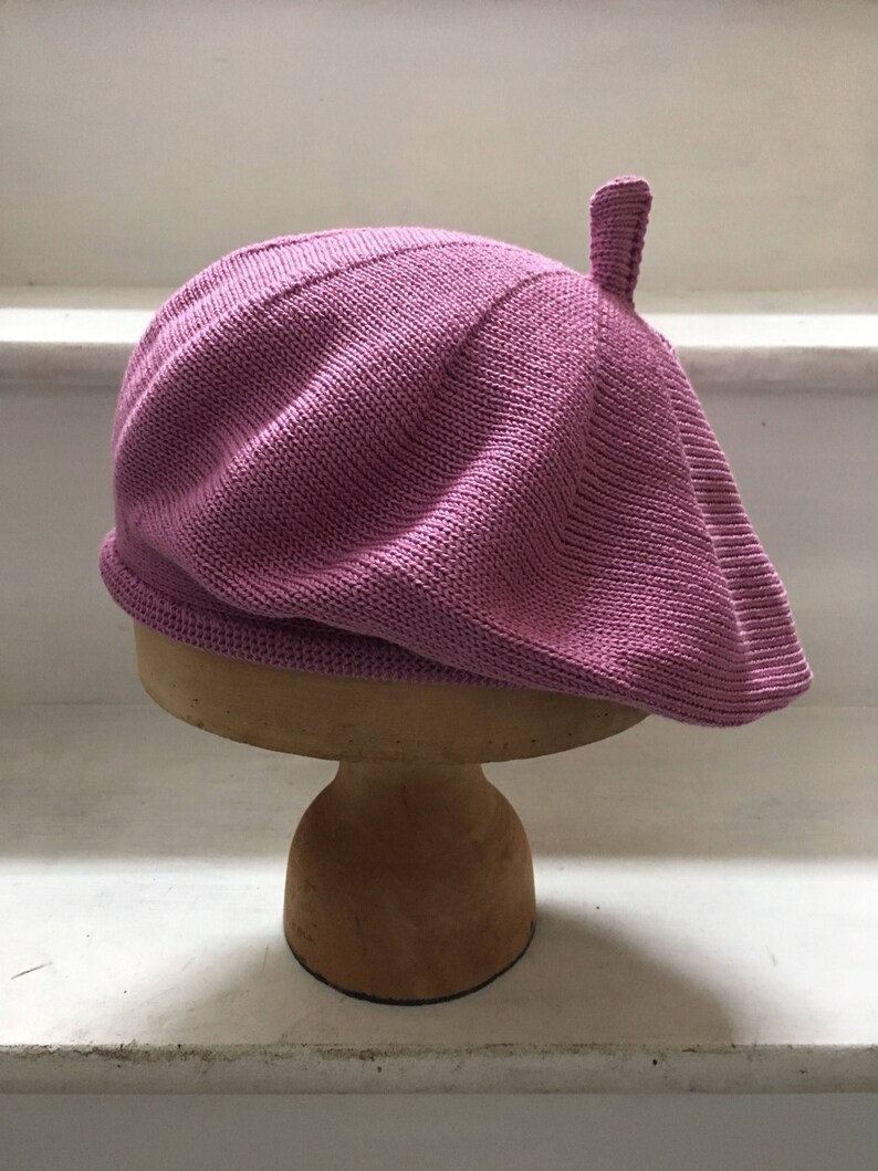 Pink cotton beret, lilac cotton tam, mauve beret, pink vegan beret, vegan tam, lilac knitted beret, women's cotton beret, women's cotton tam image 5