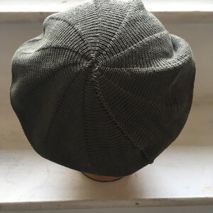 Olive Cotton Beret, Khaki Cotton Tam, Green Vegan Beret, Green Vegan Tam, Green Cotton Beret, Green Knit Tam, Unisex Tam, Unisex Beret image 9