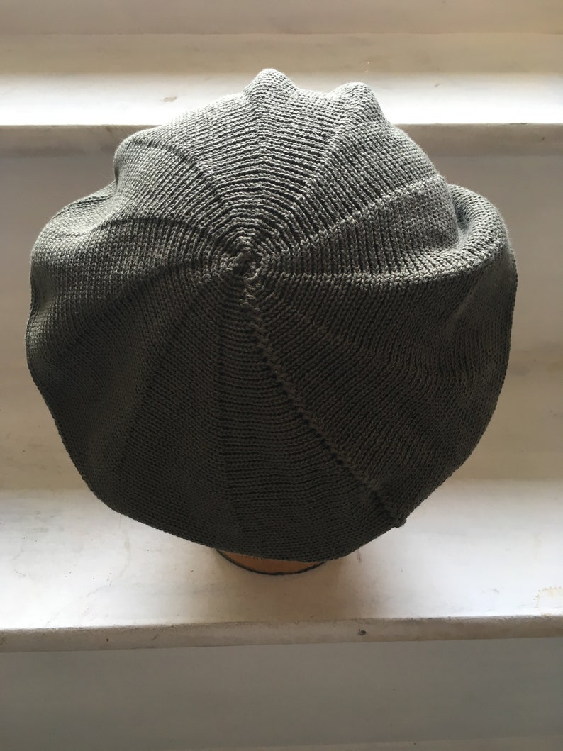 Olive Cotton Beret, Khaki Cotton Tam, Green Vegan Beret, Green Vegan Tam, Green Cotton Beret, Green Knit Tam, Unisex Tam, Unisex Beret image 9