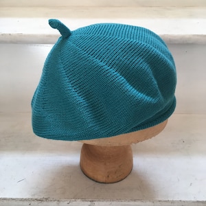 Teal Cotton Beret, Turquoise Beret, Blue Vegan Beret, Women's Blue Beret, Women's Teal Beret, French Beret, Teal Tam, Vegan Tam, Knit Beret