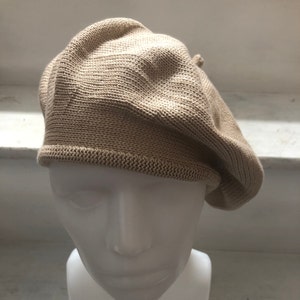 Beige Cotton Beret, Neutral Knitted Beret, Natural Beige tam, Women's Cotton Beret, Vegan Beret, French Beret, Light Brown Tam image 7