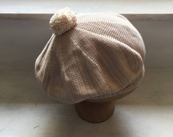 Beige Cotton Beret, Beige Cream Hat, Natural Cotton Beret, Beret for Women, Cotton Knit Tam, Light Beige Hat, Vegan Beret, British Hat