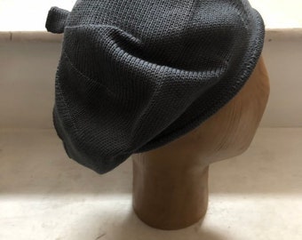 Dark Grey Beret, Grey Cotton Beret, Slate Knitted Tam, Dark Grey Tam, Grey Vegan Tam, Unisex Beret, UK Tam