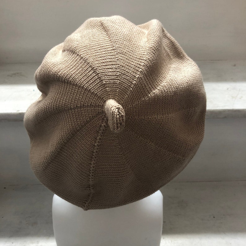 Beige Cotton Beret, Neutral Knitted Beret, Natural Beige tam, Women's Cotton Beret, Vegan Beret, French Beret, Light Brown Tam image 9