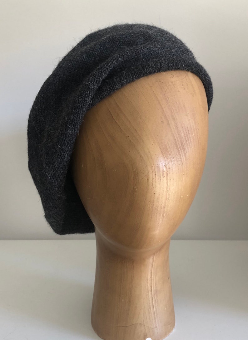 Charcoal Grey Highlander Bonnet, Dark Grey Knitted Tam, Charcoal Scottish Bonnet, Unisex Grey Tam, Alpaca Knitted Beret, Grey Alpaca Tam image 1