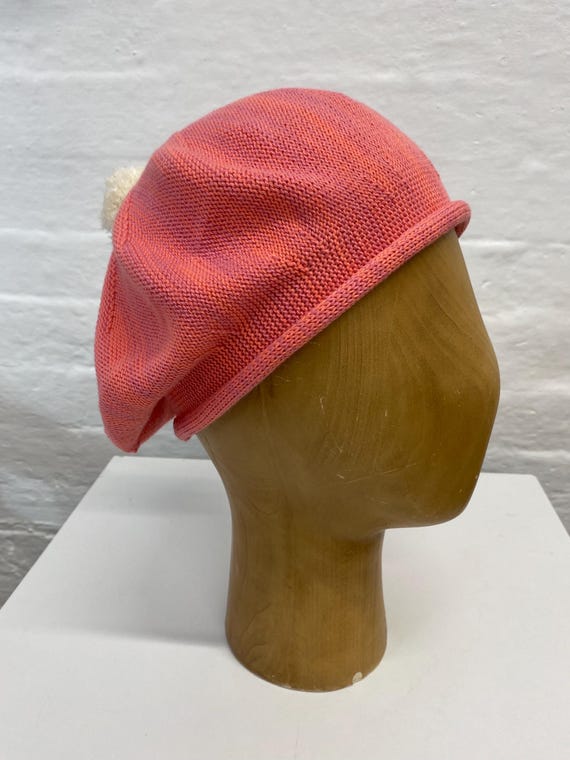 Coral Cotton Pompom Beret, Soft Knitted Vegan Tam, Pink Mix 
