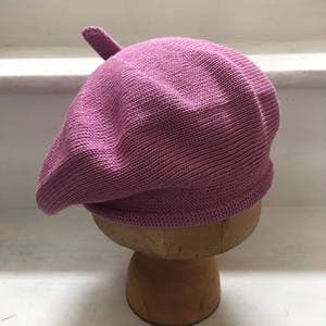 Pink cotton beret, lilac cotton tam, mauve beret, pink vegan beret, vegan tam, lilac knitted beret, women's cotton beret, women's cotton tam image 6