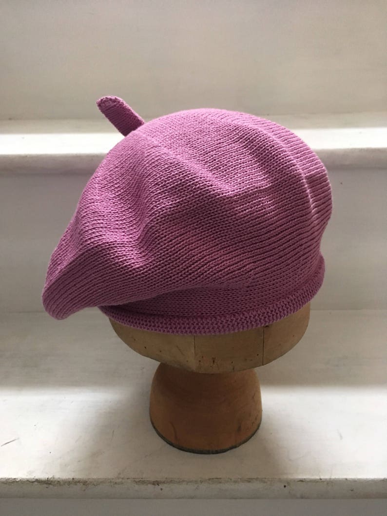 Pink cotton beret, lilac cotton tam, mauve beret, pink vegan beret, vegan tam, lilac knitted beret, women's cotton beret, women's cotton tam image 6