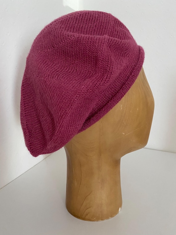 Hand Knit Merino Wool and Alpaca Beret in Terracotta Rose MERINO Handknit Beret - Rust Red – DINADI main image 4