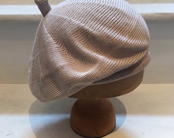 Beige Cotton Beret, Tofu Beret, Beige Cotton Tam, Stone Beret, Neutral Cotton Beret, Beige