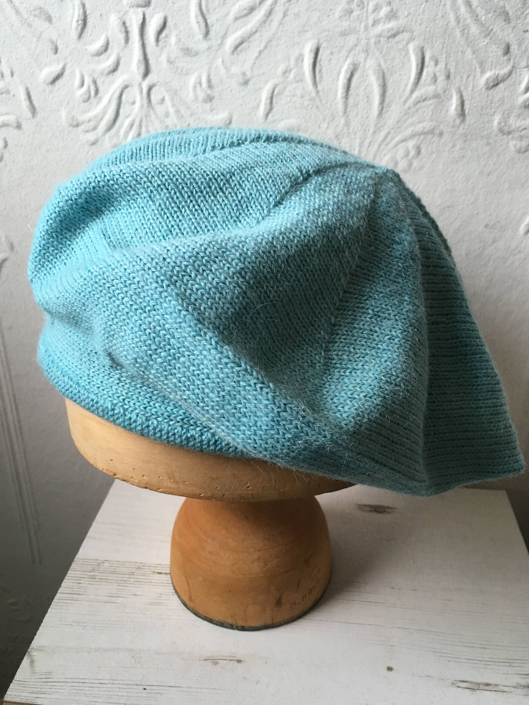 Aqua Knitted Beret, Blue Knit Beret, Light Blue Beret, Pale 