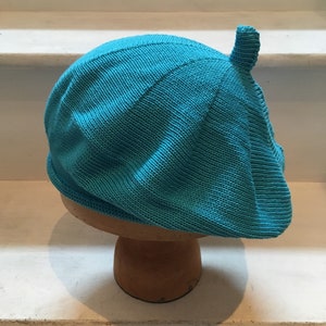 Tam di cotone blu, berretto di cotone turchese, berretto lavorato a maglia turchese, berretto blu da donna, berretto blu vegano, berretto di cotone vegano, berretto francese blu immagine 5