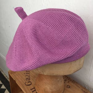 Pink cotton beret, lilac cotton tam, mauve beret, pink vegan beret, vegan tam, lilac knitted beret, women's cotton beret, women's cotton tam image 7