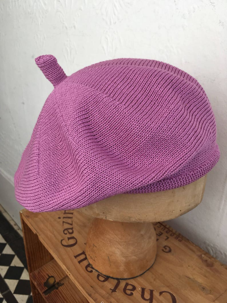 Pink cotton beret, lilac cotton tam, mauve beret, pink vegan beret, vegan tam, lilac knitted beret, women's cotton beret, women's cotton tam image 7