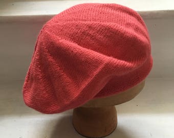 Coral Pink Beret, Salmon Beret, Coral Tam, Salmon Tam, Alpaca Beret, Knitted Beret, Knitted Tam, Scottish Tam, Pink Orange Beret Tam,