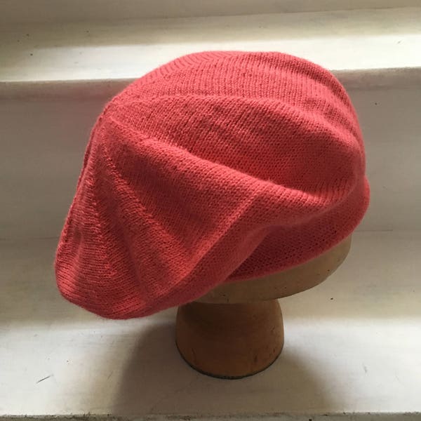 Coral Pink Beret, Salmon Beret, Coral Tam, Salmon Tam, Alpaca Beret, Knitted Beret, Knitted Tam, Scottish Tam, Pink Orange Beret Tam,