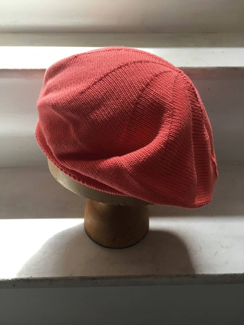 Coral Pink Beret, Salmon Beret, Coral Tam, Pink Cotton Beret, Cotton Beret, Vegan Tam, Knitted Tam, Scottish Tam, Vegan Beret, Uk Beret image 4