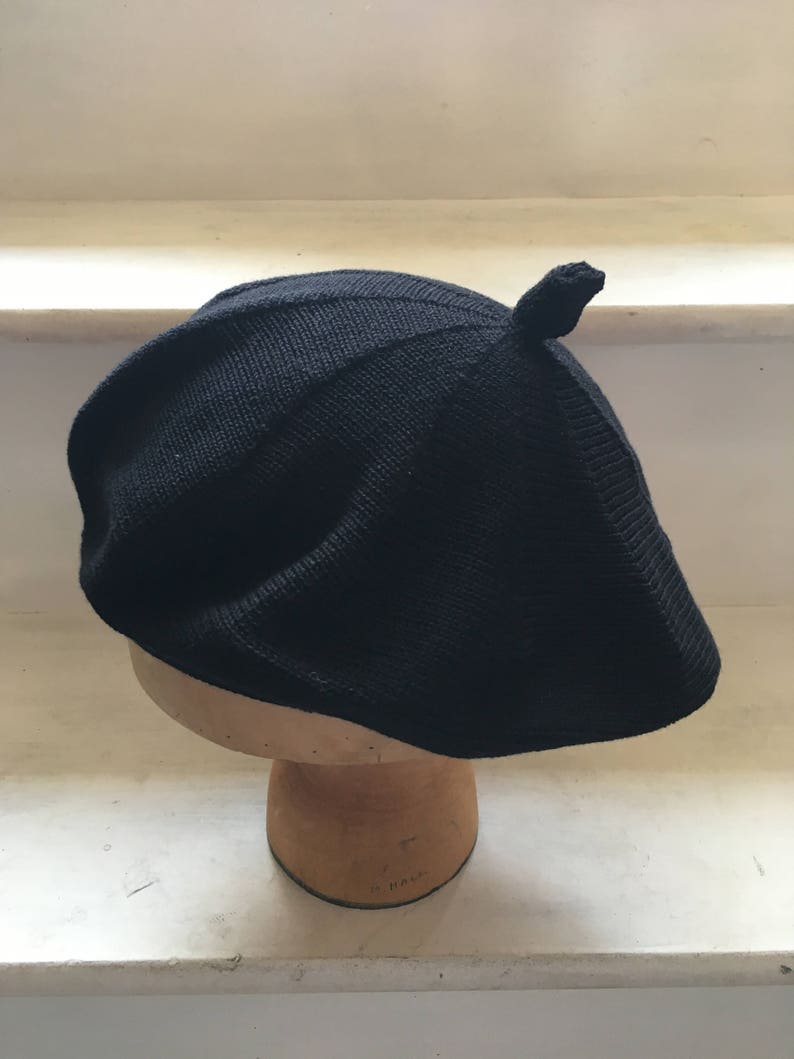 Black Cotton Beret, Black Knitted Tam, Plain Black Beret, Vegan Beret, Cotton Knit Beret, Women's Black Beret, Black Cotton Tam, UK Beret image 2