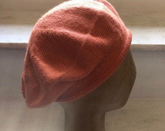 Orange Alpaca Beret, Orange Knitted Tam, Canteloupe Beret, Women's Knit Beret, Orange Knit Beret, Unisex Orange Tam, UK Knitted Beret