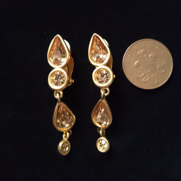 Vintage signed Givenchy gold topaz crystal drop earrings (ヴィンテージ ジバンシィ イヤリング）